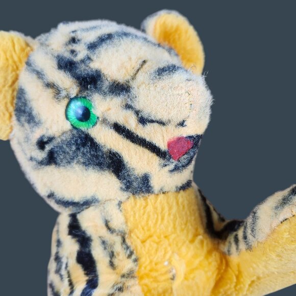 Vintage Gund Tiger Plush Toy Yellow & Black W/Green Eyes Stuffed Animal 1950s - Picture 1 of 10